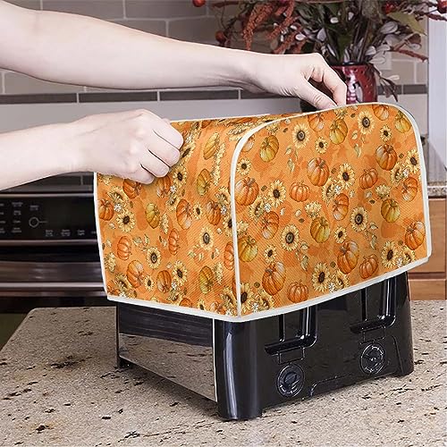 Jiueut 4 Slice Toaster Cover, Fall Sunflower Pumpkin Print Bread Toaster Oven Dustproof Cover, Waterproof Kitchen Small Appliance Cover Broiler Organizer Bag Anti Fingerprint Protection Woman Gifts