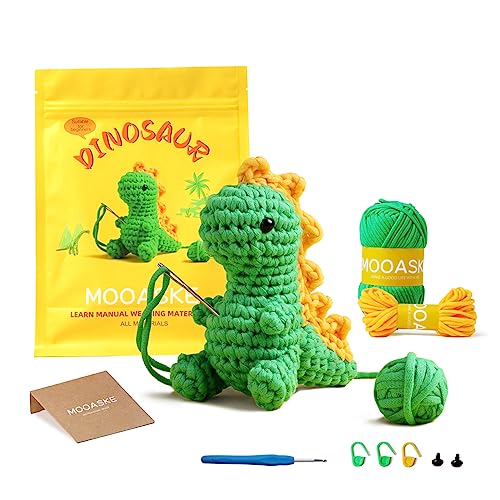 Mooaske Crochet Kit for Beginners with Crochet Yarn - Beginner Crochet Kit for Adults with Step-by-Step Video Tutorials - Crochet Kits Model Dinosaur