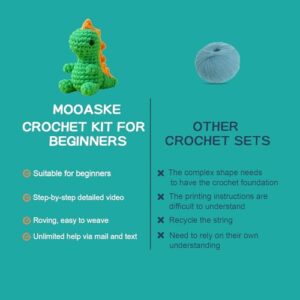 Mooaske Crochet Kit for Beginners with Crochet Yarn - Beginner Crochet Kit for Adults with Step-by-Step Video Tutorials - Crochet Kits Model Dinosaur