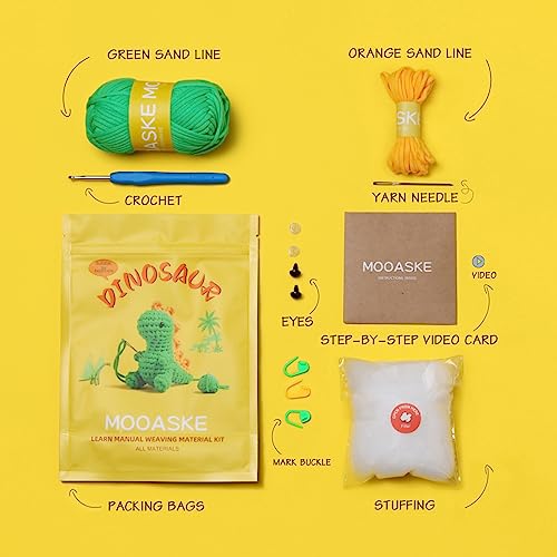 Mooaske Crochet Kit for Beginners with Crochet Yarn - Beginner Crochet Kit for Adults with Step-by-Step Video Tutorials - Crochet Kits Model Dinosaur