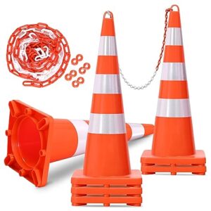 yitahome traffic cones 36 inch (6 pack), with 16.4ft chain and reflective collars, pvc orange construction cones, safety cones for parking lot, home road