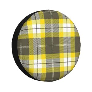 yellow gray black plaid print spare tire cover funny wheel covers waterproof dust-proof wheel protectors fit for trailer suv truck camper 16 inch