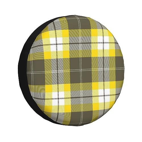 Yellow Gray Black Plaid Print Spare Tire Cover Funny Wheel Covers Waterproof Dust-Proof Wheel Protectors Fit for Trailer SUV Truck Camper 16 Inch