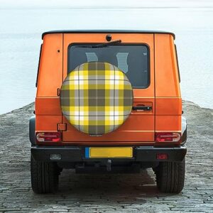 Yellow Gray Black Plaid Print Spare Tire Cover Funny Wheel Covers Waterproof Dust-Proof Wheel Protectors Fit for Trailer SUV Truck Camper 16 Inch