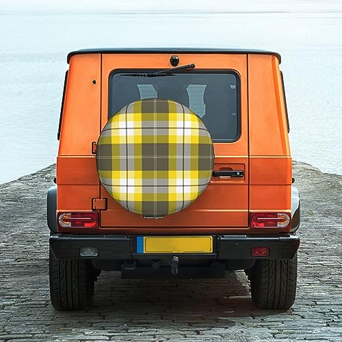 Yellow Gray Black Plaid Print Spare Tire Cover Funny Wheel Covers Waterproof Dust-Proof Wheel Protectors Fit for Trailer SUV Truck Camper 16 Inch