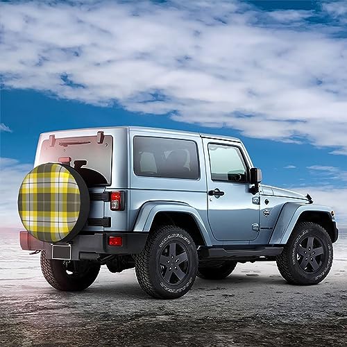 Yellow Gray Black Plaid Print Spare Tire Cover Funny Wheel Covers Waterproof Dust-Proof Wheel Protectors Fit for Trailer SUV Truck Camper 16 Inch