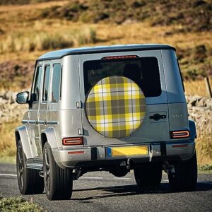 Yellow Gray Black Plaid Print Spare Tire Cover Funny Wheel Covers Waterproof Dust-Proof Wheel Protectors Fit for Trailer SUV Truck Camper 16 Inch