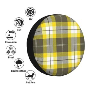 Yellow Gray Black Plaid Print Spare Tire Cover Funny Wheel Covers Waterproof Dust-Proof Wheel Protectors Fit for Trailer SUV Truck Camper 16 Inch