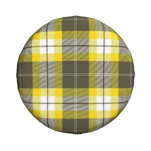 Yellow Gray Black Plaid Print Spare Tire Cover Funny Wheel Covers Waterproof Dust-Proof Wheel Protectors Fit for Trailer SUV Truck Camper 16 Inch