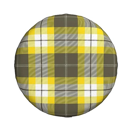 Yellow Gray Black Plaid Print Spare Tire Cover Funny Wheel Covers Waterproof Dust-Proof Wheel Protectors Fit for Trailer SUV Truck Camper 16 Inch