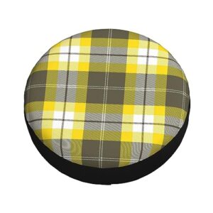 Yellow Gray Black Plaid Print Spare Tire Cover Funny Wheel Covers Waterproof Dust-Proof Wheel Protectors Fit for Trailer SUV Truck Camper 16 Inch