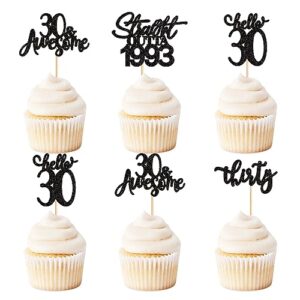 keaziu 24 pack straight outta 1993 cupcake toppers happy 30th i'm 30 cupcake toppers thirty cupcake toppers 30 years birthday party decoration supplies | black 1993 2