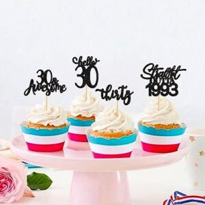 Keaziu 24 Pack Straight Outta 1993 Cupcake Toppers Happy 30th I'm 30 Cupcake Toppers Thirty Cupcake Toppers 30 Years Birthday Party Decoration Supplies | black 1993 2