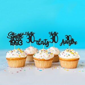 Keaziu 24 Pack Straight Outta 1993 Cupcake Toppers Happy 30th I'm 30 Cupcake Toppers Thirty Cupcake Toppers 30 Years Birthday Party Decoration Supplies | black 1993 2