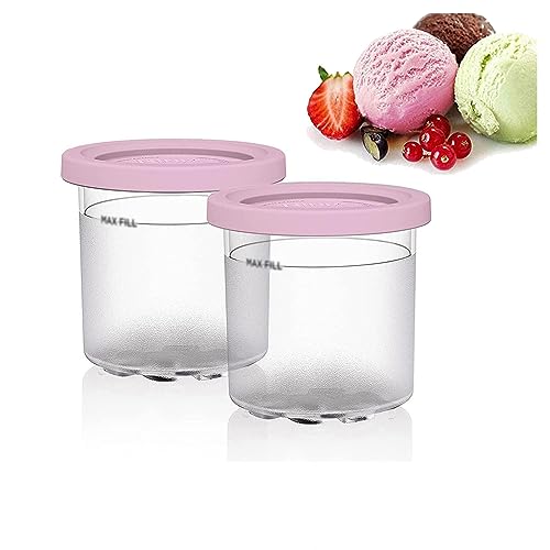 EVANEM 2/4/6PCS Creami Pints and Lids, for Ninja Creami Ice Cream Maker,16 OZ Creami Deluxe Dishwasher Safe,Leak Proof Compatible NC301 NC300 NC299AMZ Series Ice Cream Maker,Pink-2PCS