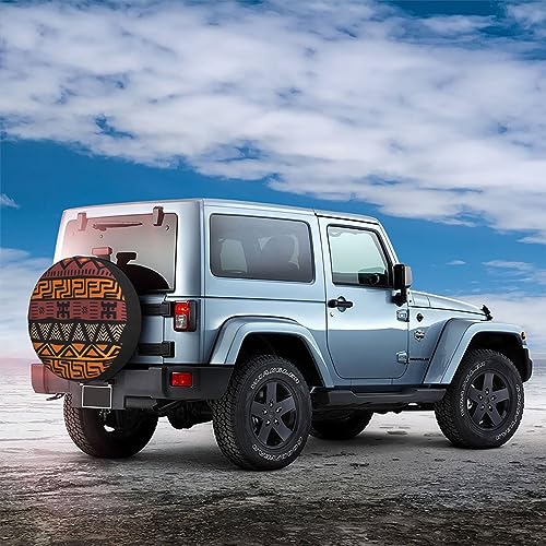 African Mud Cloth Tribal Spare Tire Cover 16 Inch Waterproof Dust-Proof Wheel Tire Cover Wheel Protector Fit for Trailer, Rv, SUV and Many Vehicle