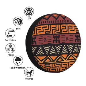 African Mud Cloth Tribal Spare Tire Cover 16 Inch Waterproof Dust-Proof Wheel Tire Cover Wheel Protector Fit for Trailer, Rv, SUV and Many Vehicle