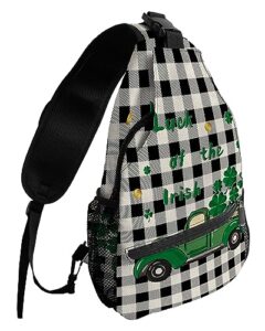 gsypo sling backpack, st. patrick's day lucky of the irish black buffalo plaid waterproof lightweight small sling bag, travel chest bag crossbody shoulder bag hiking daypack for women men