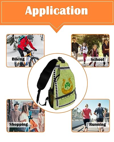 Gsypo Sling Backpack, St.Patrick's Day Lucky Shamrocks Horseshoe Waterproof Lightweight Small Sling Bag, Travel Chest Bag Crossbody Shoulder Bag Hiking Daypack for Women Men