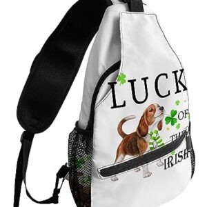 Gsypo Sling Backpack, St. Patrick's Day Shamrock Puppy White Background Waterproof Lightweight Small Sling Bag, Travel Chest Bag Crossbody Shoulder Bag Hiking Daypack for Women Men