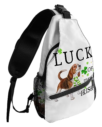 Gsypo Sling Backpack, St. Patrick's Day Shamrock Puppy White Background Waterproof Lightweight Small Sling Bag, Travel Chest Bag Crossbody Shoulder Bag Hiking Daypack for Women Men