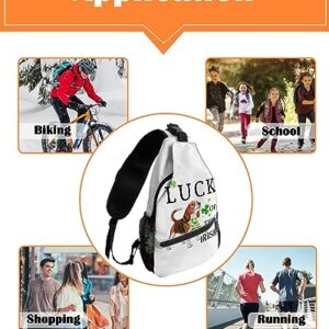 Gsypo Sling Backpack, St. Patrick's Day Shamrock Puppy White Background Waterproof Lightweight Small Sling Bag, Travel Chest Bag Crossbody Shoulder Bag Hiking Daypack for Women Men