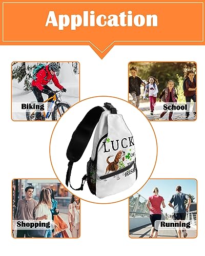 Gsypo Sling Backpack, St. Patrick's Day Shamrock Puppy White Background Waterproof Lightweight Small Sling Bag, Travel Chest Bag Crossbody Shoulder Bag Hiking Daypack for Women Men