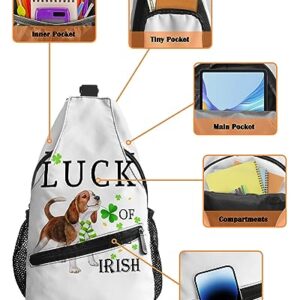 Gsypo Sling Backpack, St. Patrick's Day Shamrock Puppy White Background Waterproof Lightweight Small Sling Bag, Travel Chest Bag Crossbody Shoulder Bag Hiking Daypack for Women Men