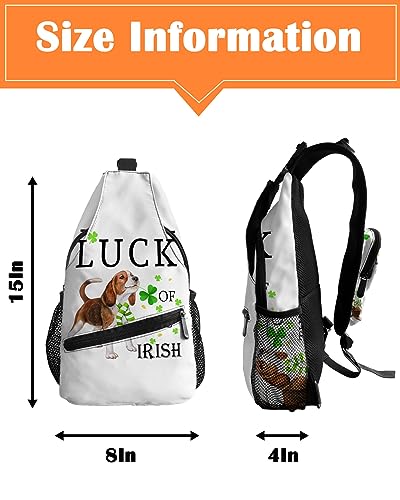 Gsypo Sling Backpack, St. Patrick's Day Shamrock Puppy White Background Waterproof Lightweight Small Sling Bag, Travel Chest Bag Crossbody Shoulder Bag Hiking Daypack for Women Men