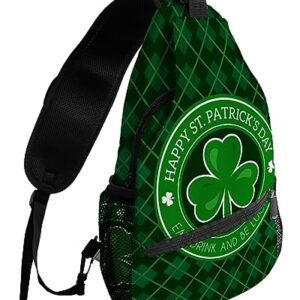 Sling Backpack, St Patrick Day Shamrock Green Checker Plaid Waterproof Lightweight Small Sling Bag, Travel Chest Bag Crossbody Shoulder Bag Hiking Daypack for Women Men