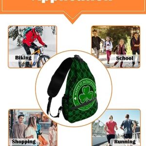 Sling Backpack, St Patrick Day Shamrock Green Checker Plaid Waterproof Lightweight Small Sling Bag, Travel Chest Bag Crossbody Shoulder Bag Hiking Daypack for Women Men