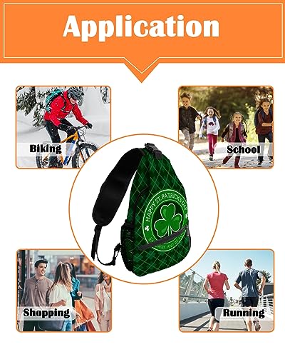 Sling Backpack, St Patrick Day Shamrock Green Checker Plaid Waterproof Lightweight Small Sling Bag, Travel Chest Bag Crossbody Shoulder Bag Hiking Daypack for Women Men