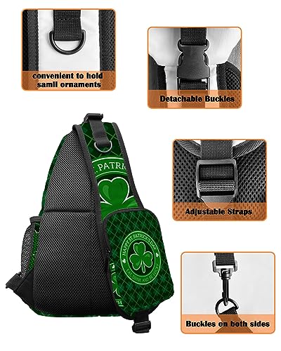 Sling Backpack, St Patrick Day Shamrock Green Checker Plaid Waterproof Lightweight Small Sling Bag, Travel Chest Bag Crossbody Shoulder Bag Hiking Daypack for Women Men