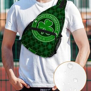 Sling Backpack, St Patrick Day Shamrock Green Checker Plaid Waterproof Lightweight Small Sling Bag, Travel Chest Bag Crossbody Shoulder Bag Hiking Daypack for Women Men