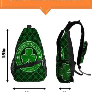 Sling Backpack, St Patrick Day Shamrock Green Checker Plaid Waterproof Lightweight Small Sling Bag, Travel Chest Bag Crossbody Shoulder Bag Hiking Daypack for Women Men