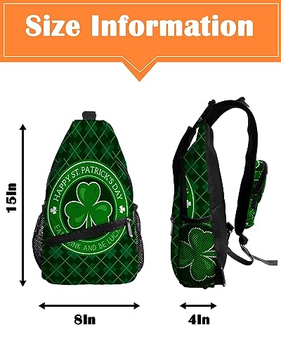 Sling Backpack, St Patrick Day Shamrock Green Checker Plaid Waterproof Lightweight Small Sling Bag, Travel Chest Bag Crossbody Shoulder Bag Hiking Daypack for Women Men