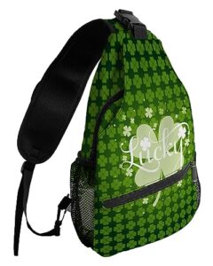 sling backpack, st. patrick's day lucky shamrocks green clovers waterproof lightweight small sling bag, travel chest bag crossbody shoulder bag hiking daypack for women men