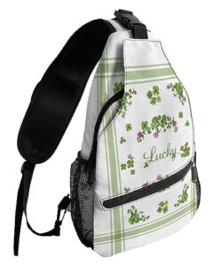 gsypo sling backpack, st. patrick's day lucky irish clover floral watercolor waterproof lightweight small sling bag, travel chest bag crossbody shoulder bag hiking daypack for women men