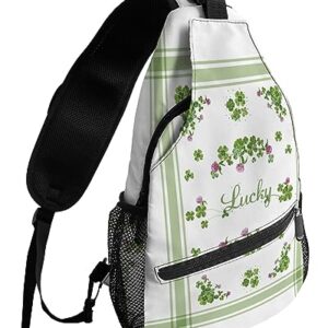 Gsypo Sling Backpack, St. Patrick's Day Lucky Irish Clover Floral Watercolor Waterproof Lightweight Small Sling Bag, Travel Chest Bag Crossbody Shoulder Bag Hiking Daypack for Women Men