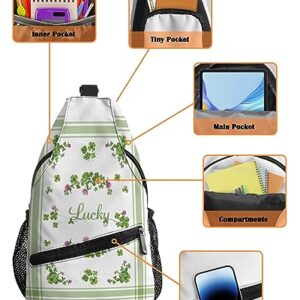 Gsypo Sling Backpack, St. Patrick's Day Lucky Irish Clover Floral Watercolor Waterproof Lightweight Small Sling Bag, Travel Chest Bag Crossbody Shoulder Bag Hiking Daypack for Women Men