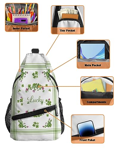 Gsypo Sling Backpack, St. Patrick's Day Lucky Irish Clover Floral Watercolor Waterproof Lightweight Small Sling Bag, Travel Chest Bag Crossbody Shoulder Bag Hiking Daypack for Women Men