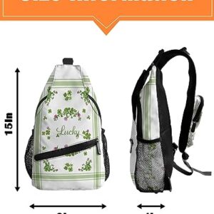 Gsypo Sling Backpack, St. Patrick's Day Lucky Irish Clover Floral Watercolor Waterproof Lightweight Small Sling Bag, Travel Chest Bag Crossbody Shoulder Bag Hiking Daypack for Women Men