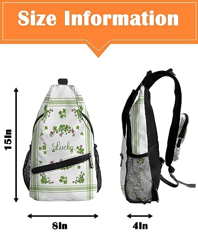 Gsypo Sling Backpack, St. Patrick's Day Lucky Irish Clover Floral Watercolor Waterproof Lightweight Small Sling Bag, Travel Chest Bag Crossbody Shoulder Bag Hiking Daypack for Women Men