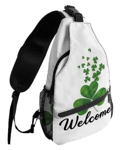sling backpack, st. patrick's day green clover waterproof lightweight small sling bag, travel chest bag crossbody shoulder bag hiking daypack for women men