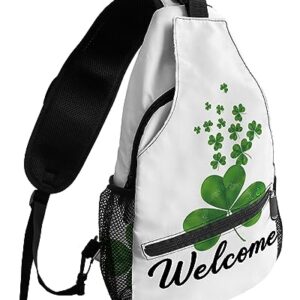 Sling Backpack, St. Patrick's Day Green Clover Waterproof Lightweight Small Sling Bag, Travel Chest Bag Crossbody Shoulder Bag Hiking Daypack for Women Men