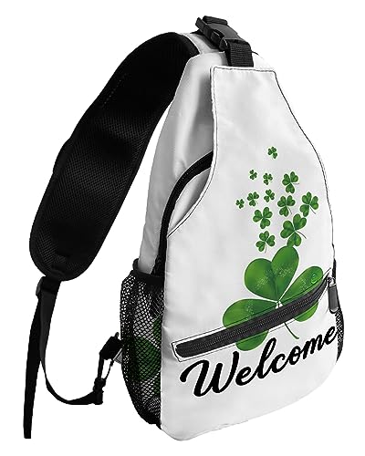 Sling Backpack, St. Patrick's Day Green Clover Waterproof Lightweight Small Sling Bag, Travel Chest Bag Crossbody Shoulder Bag Hiking Daypack for Women Men