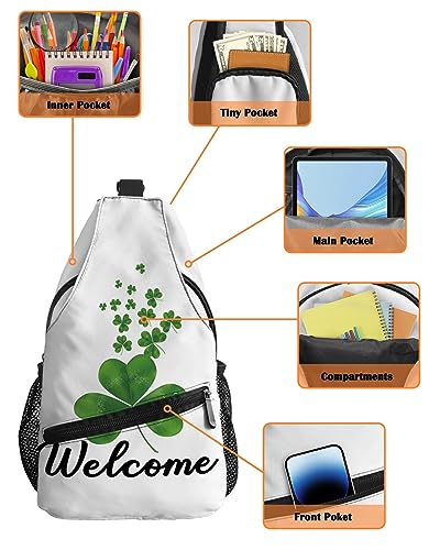 Sling Backpack, St. Patrick's Day Green Clover Waterproof Lightweight Small Sling Bag, Travel Chest Bag Crossbody Shoulder Bag Hiking Daypack for Women Men