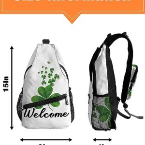 Sling Backpack, St. Patrick's Day Green Clover Waterproof Lightweight Small Sling Bag, Travel Chest Bag Crossbody Shoulder Bag Hiking Daypack for Women Men