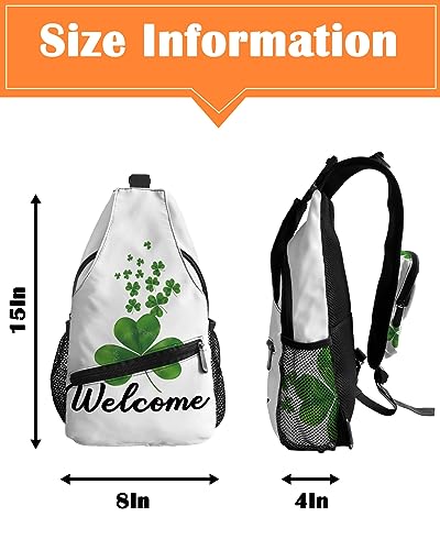 Sling Backpack, St. Patrick's Day Green Clover Waterproof Lightweight Small Sling Bag, Travel Chest Bag Crossbody Shoulder Bag Hiking Daypack for Women Men