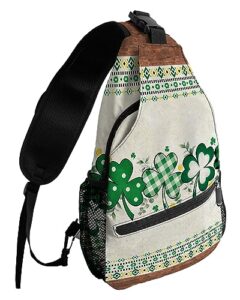 sling backpack, st. patrick's day green shamrocks clover southwestern waterproof lightweight small sling bag, travel chest bag crossbody shoulder bag hiking daypack for women men